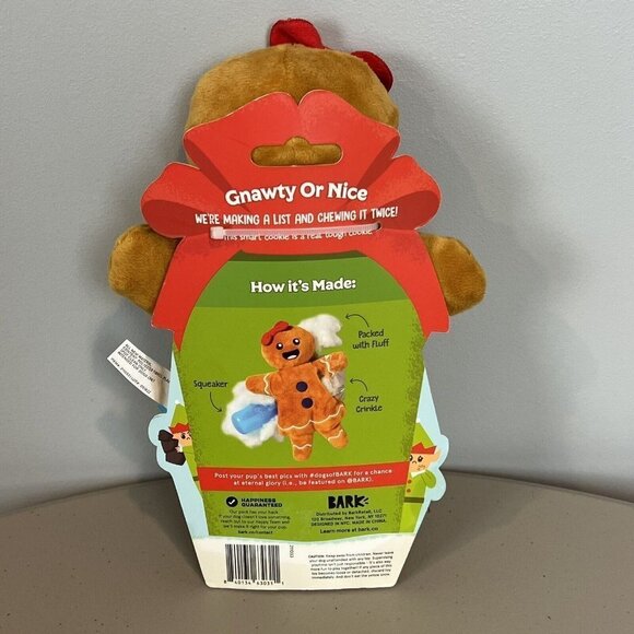 BARK Gnawty or Nice Gingerbroad Gingerbread Girl Christmas Dog Toy New Barkbox - Picture 3 of 10